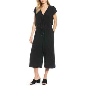 EILEEN FISHER Tencel Crepe Wide Leg Crop Cap Sleeve Jumpsuit Black